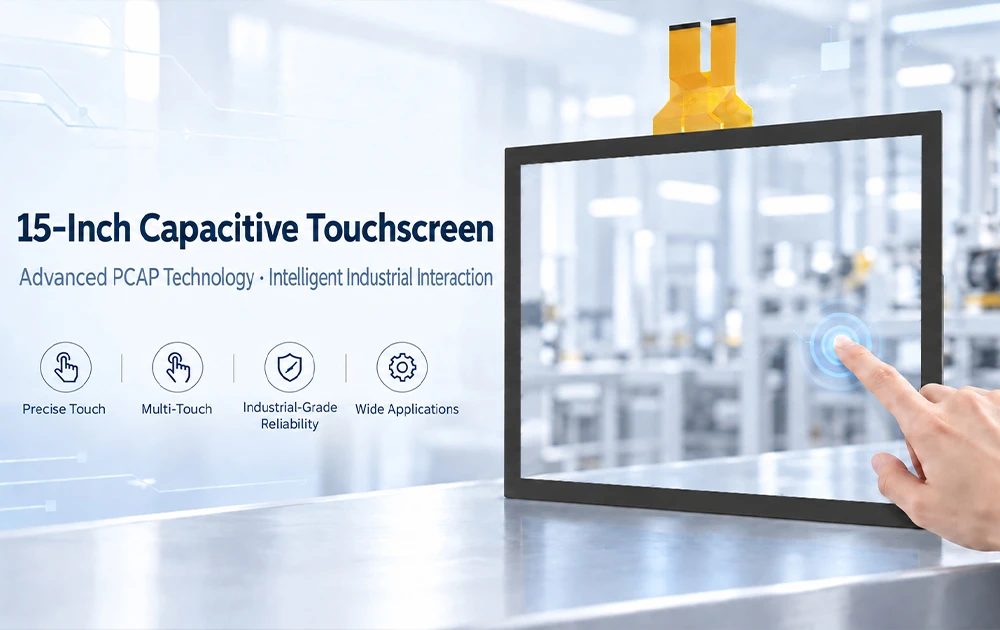 Tela de toque capacitiva GreenTouch de 15 polegadas: tecnologia PCAP avan&ccedil;ada para intera&ccedil;&atilde;o industrial inteligente